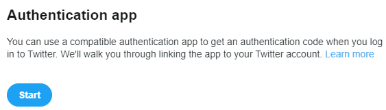 Dialog box from Twitter about authentication apps
