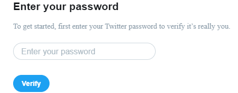 Twitter dialog box to enter password before accessees the authenticator app setup
